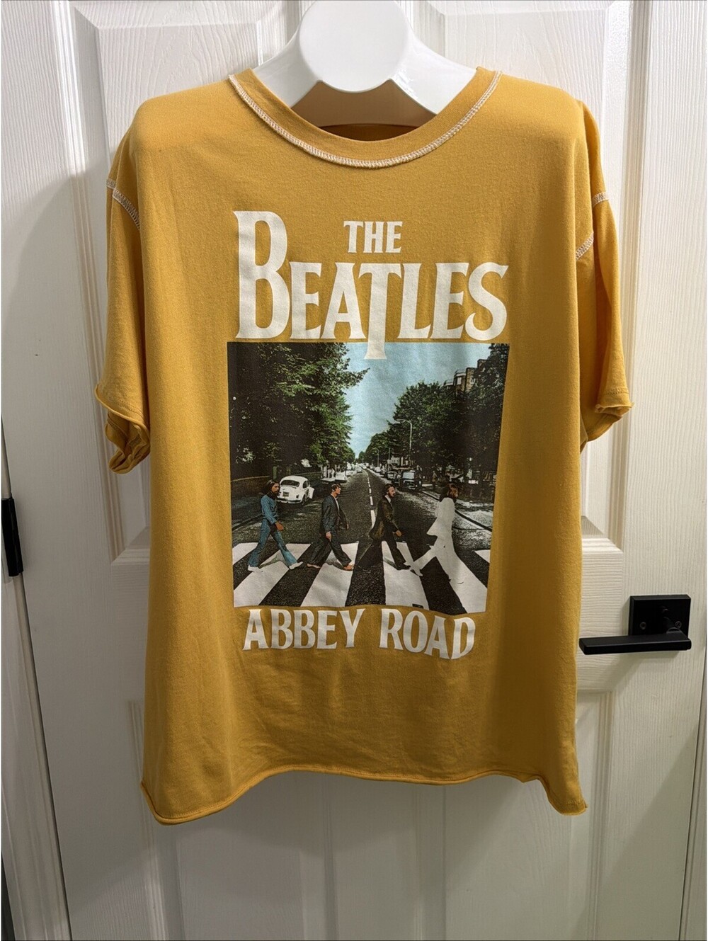 The Beatles Abbey Road 1X Yellow T-shirt W/ White Stitching Around Neck & Arms